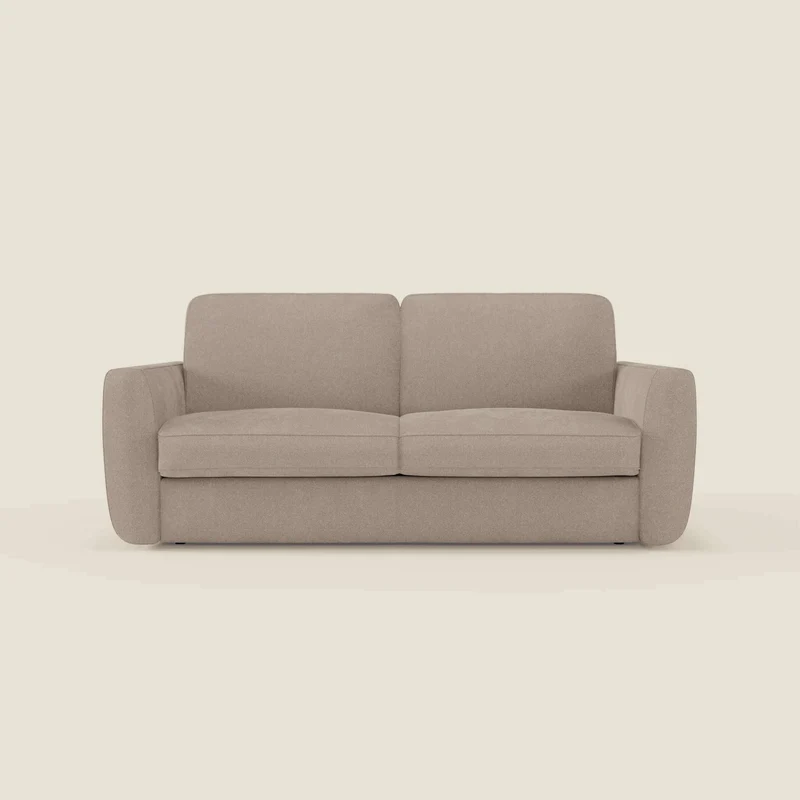 Leonida canapé convertible déhoussable et matelas H 18 cm - coffre à oreiller en tissu détachable T23 tortora