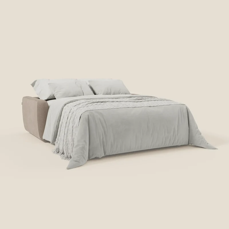 Leonida canapé convertible déhoussable et matelas H 18 cm - coffre à oreiller en tissu détachable T23 tortora