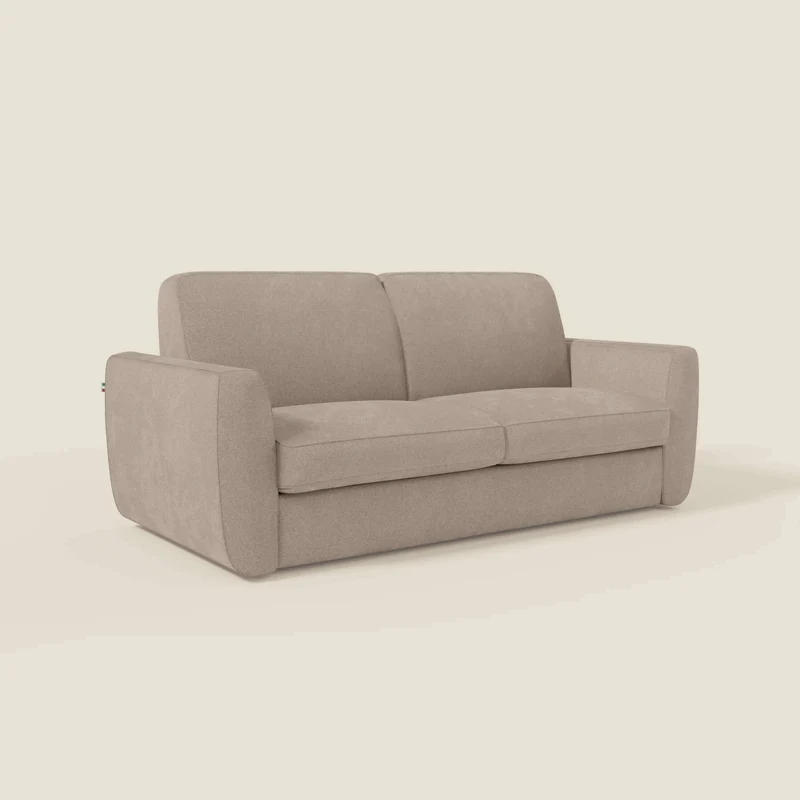Leonida canapé convertible déhoussable et matelas H 18 cm - coffre à oreiller en tissu détachable T23 tortora