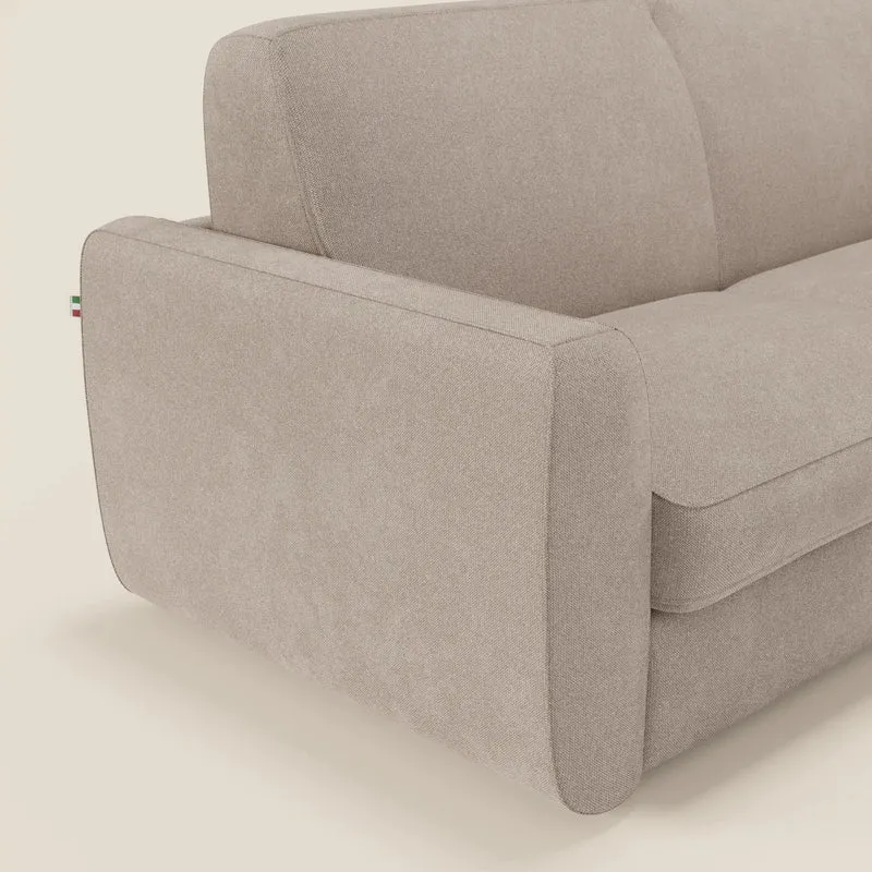 Leonida canapé convertible déhoussable et matelas H 18 cm - coffre à oreiller en tissu détachable T23 tortora