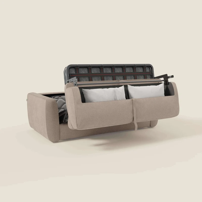 Leonida canapé convertible déhoussable et matelas H 18 cm - coffre à oreiller en tissu détachable T23 tortora
