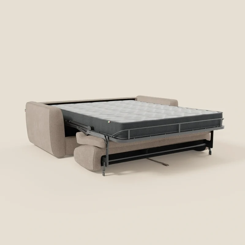 Leonida canapé convertible déhoussable et matelas H 18 cm - coffre à oreiller en tissu détachable T23 tortora