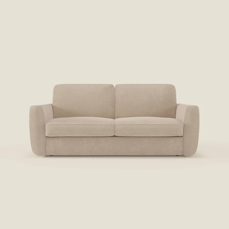 Leonida canapé convertible déhoussable et matelas H 18 cm - coffre à oreiller en tissu détachable T23 beige