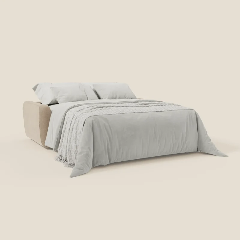 Leonida canapé convertible déhoussable et matelas H 18 cm - coffre à oreiller en tissu détachable T23 beige