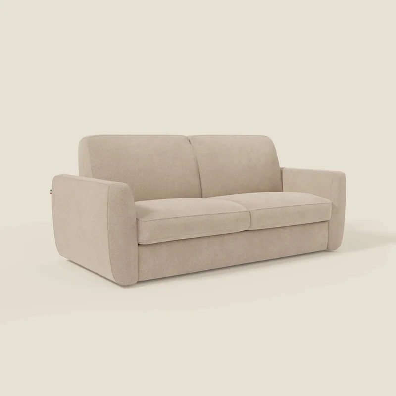 Leonida canapé convertible déhoussable et matelas H 18 cm - coffre à oreiller en tissu détachable T23 beige