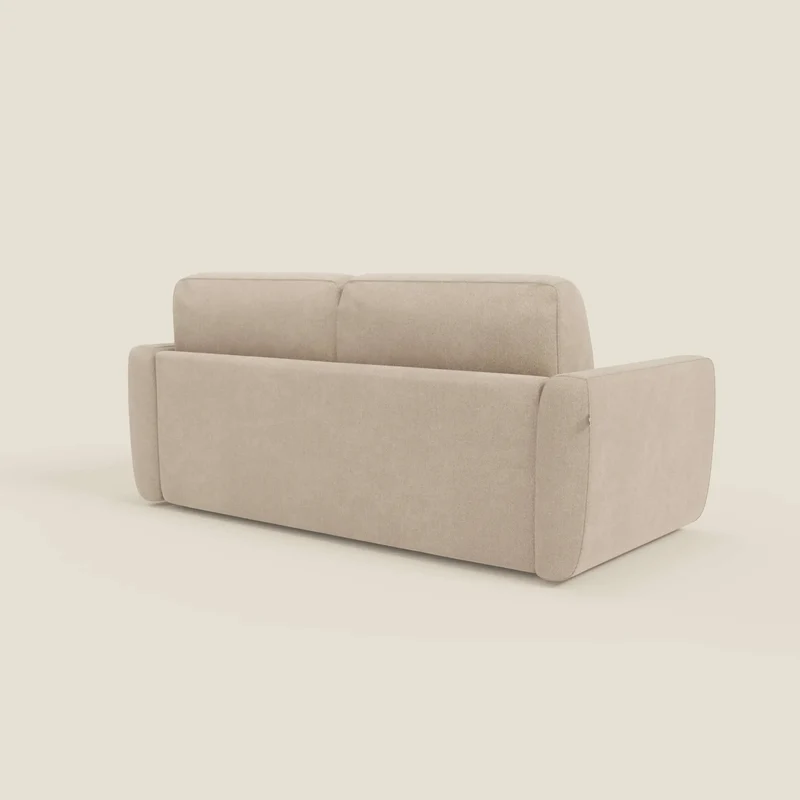 Leonida canapé convertible déhoussable et matelas H 18 cm - coffre à oreiller en tissu détachable T23 beige