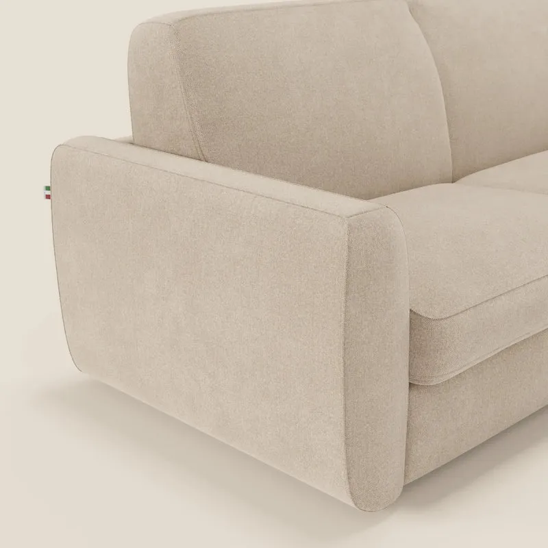 Leonida canapé convertible déhoussable et matelas H 18 cm - coffre à oreiller en tissu détachable T23 beige