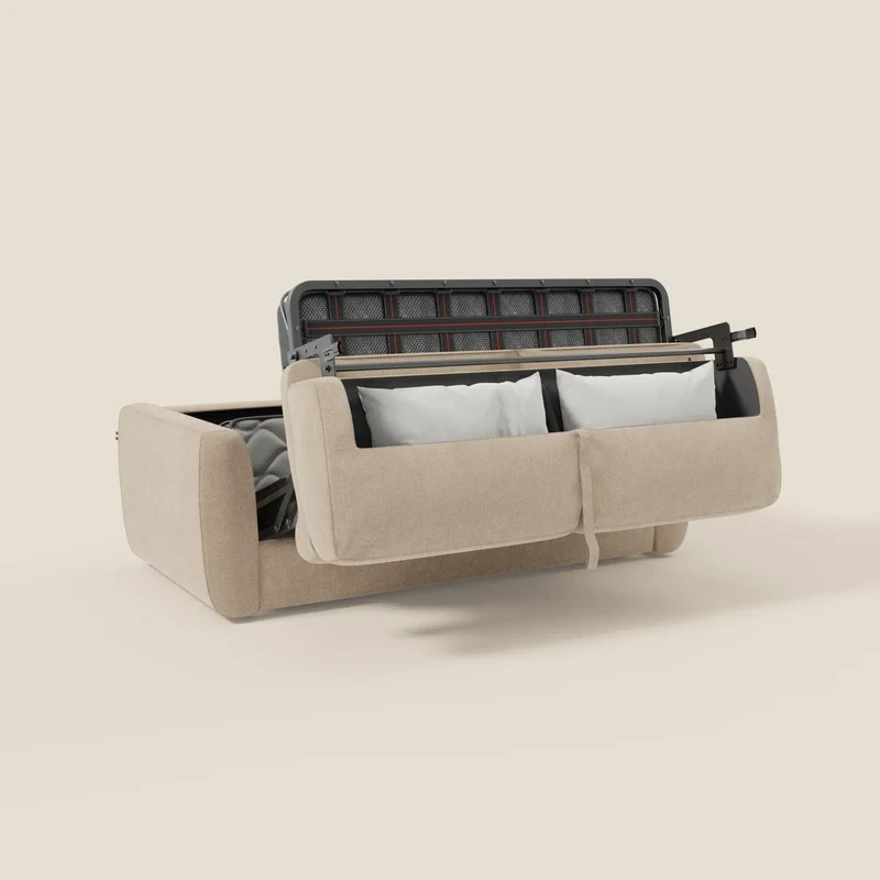 Leonida canapé convertible déhoussable et matelas H 18 cm - coffre à oreiller en tissu détachable T23 beige