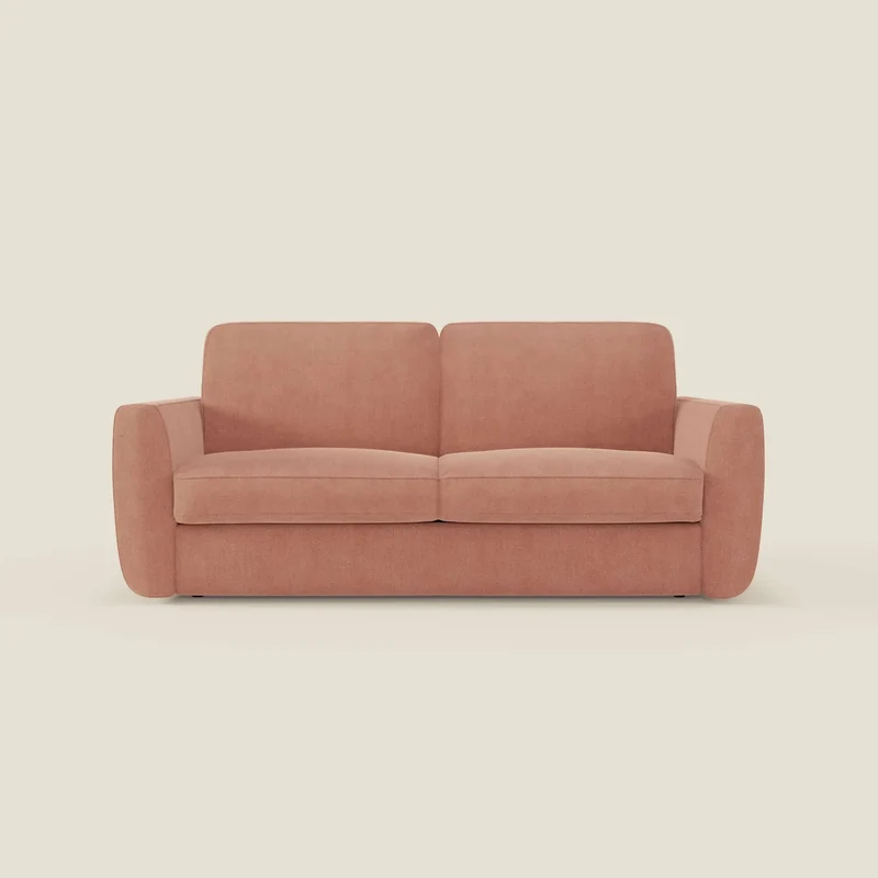 Leonida canapé convertible déhoussable et matelas H 18 cm - coffre à oreiller en tissu détachable T23 pêche