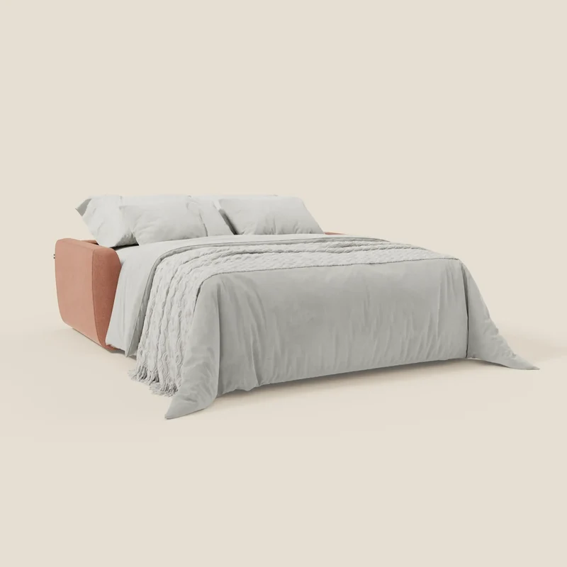 Leonida canapé convertible déhoussable et matelas H 18 cm - coffre à oreiller en tissu détachable T23 pêche