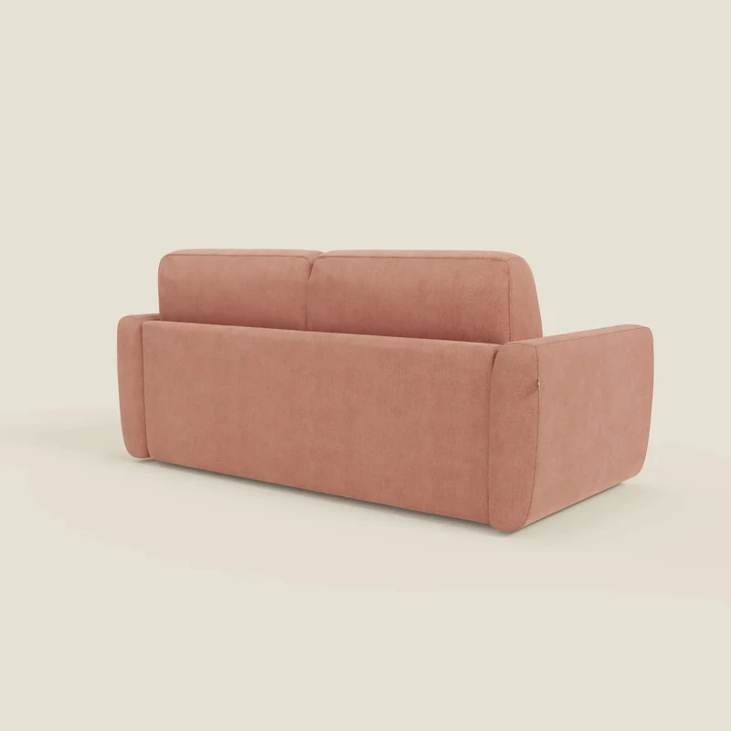 Leonida canapé convertible déhoussable et matelas H 18 cm - coffre à oreiller en tissu détachable T23 pêche