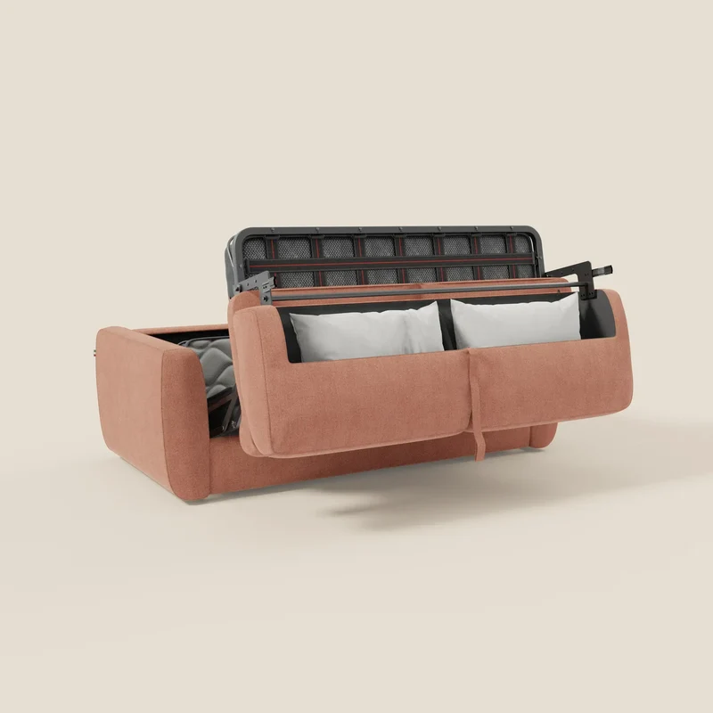 Leonida canapé convertible déhoussable et matelas H 18 cm - coffre à oreiller en tissu détachable T23 pêche