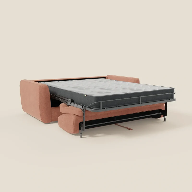 Leonida canapé convertible déhoussable et matelas H 18 cm - coffre à oreiller en tissu détachable T23 pêche