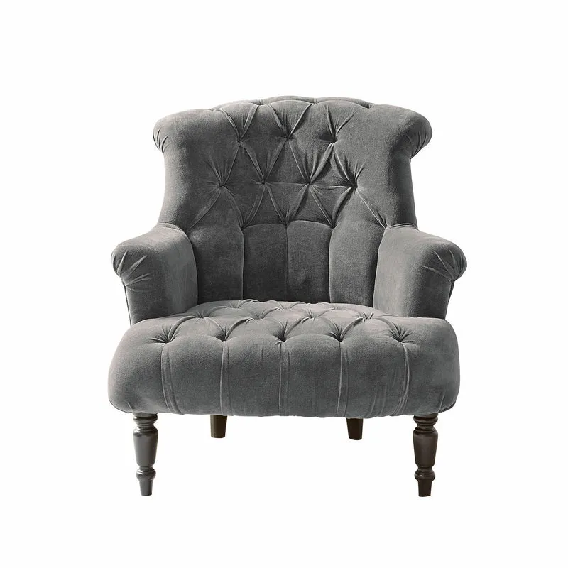 Fauteuil Chesterfield LOBERON Parranquet en velours gris