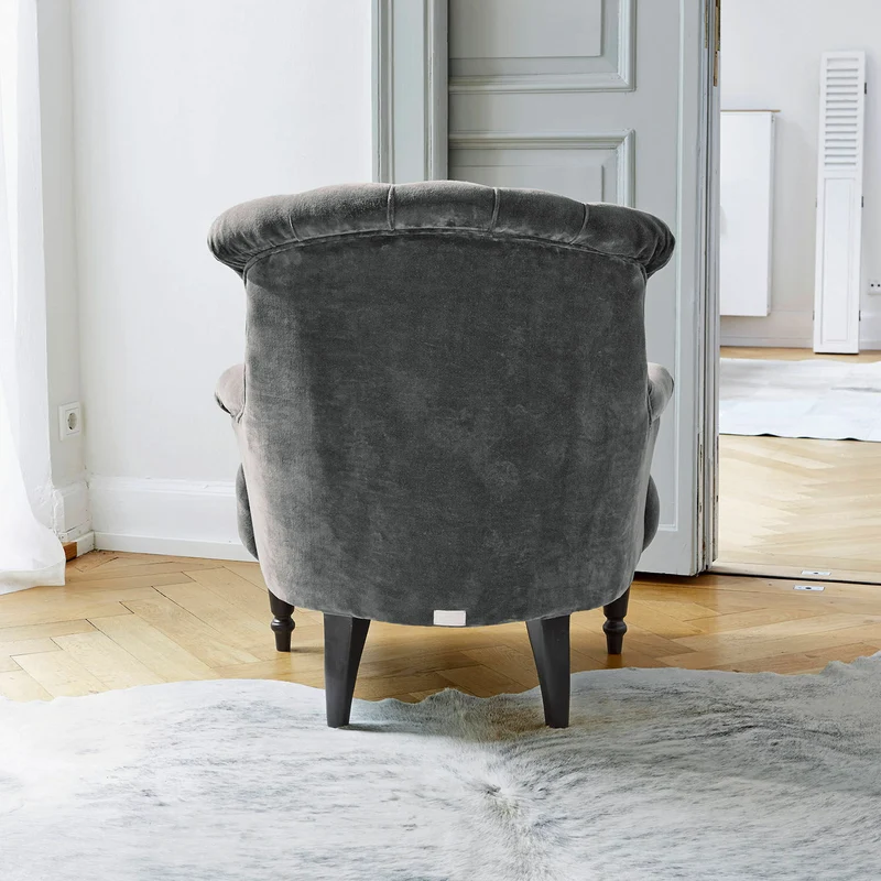 Fauteuil Chesterfield LOBERON Parranquet en velours gris