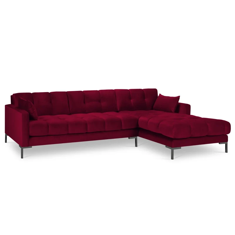 Canapé d'angle droit MICADONI Mamaia 5 places en Velours Rouge