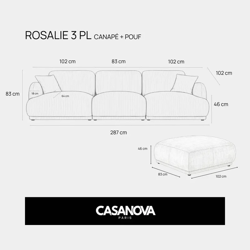 DUO ROSALIE 3 PL - Tissu chenille