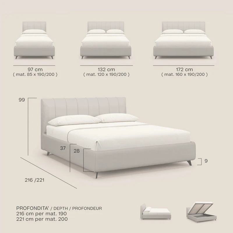 Bogart Lit coffre Édition Grande Fratello - déhoussable en tissu détachable T22 crème