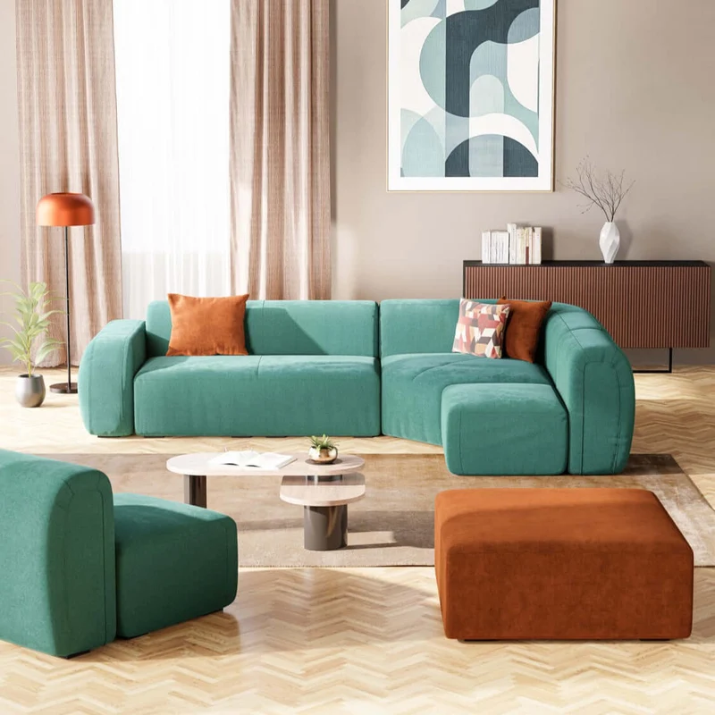 BonBon canapé d’angle composable et modulaire - tissu anti-taches T23 vert d’eau