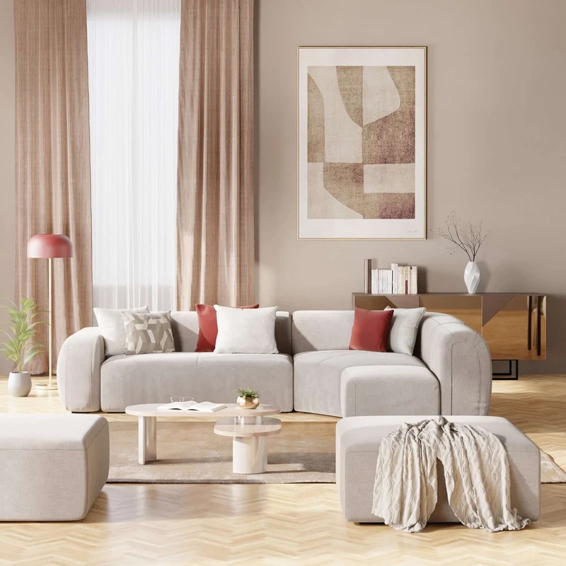BonBon canapé d’angle composable et modulaire - tissu détachant T23 crème