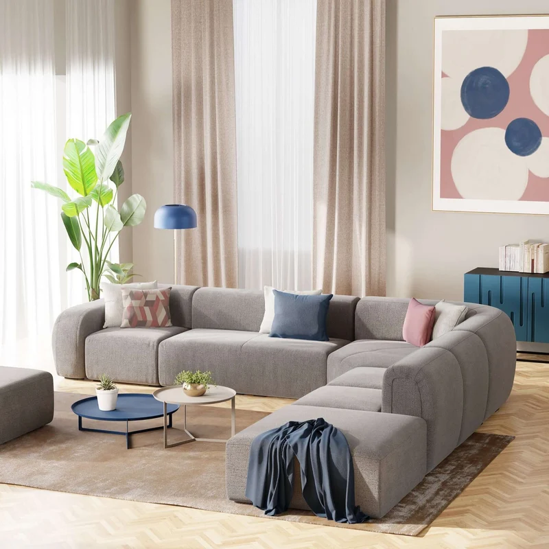 BonBon canapé d’angle composable et modulable - tissu détachable T23 gris