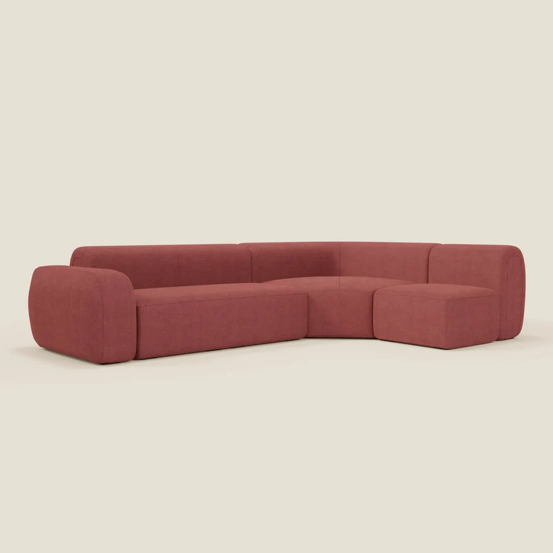 BonBon canapé d’angle composable et modulable – tissu anti-taches T23 rouge cerise