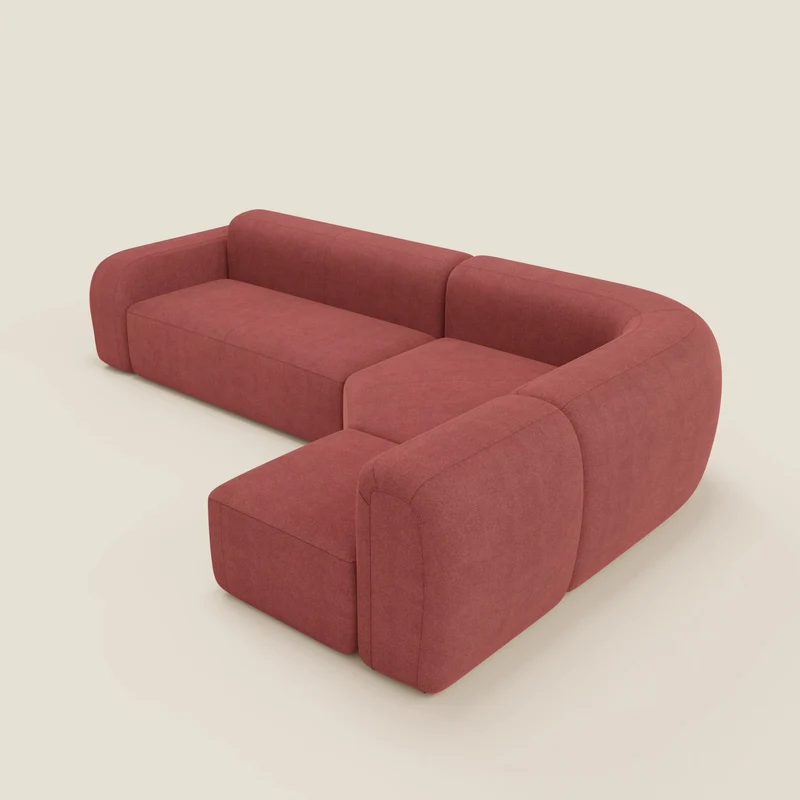 BonBon canapé d’angle composable et modulable – tissu anti-taches T23 rouge cerise