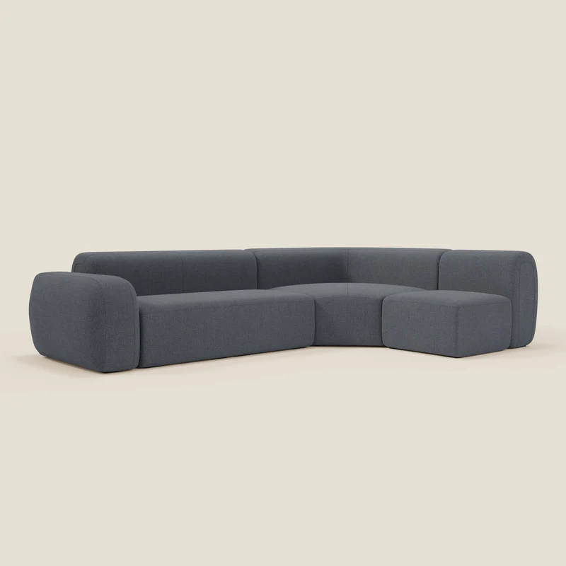 BonBon canapé d’angle composable et modulable - tissu anti-taches T23 bleu graphite