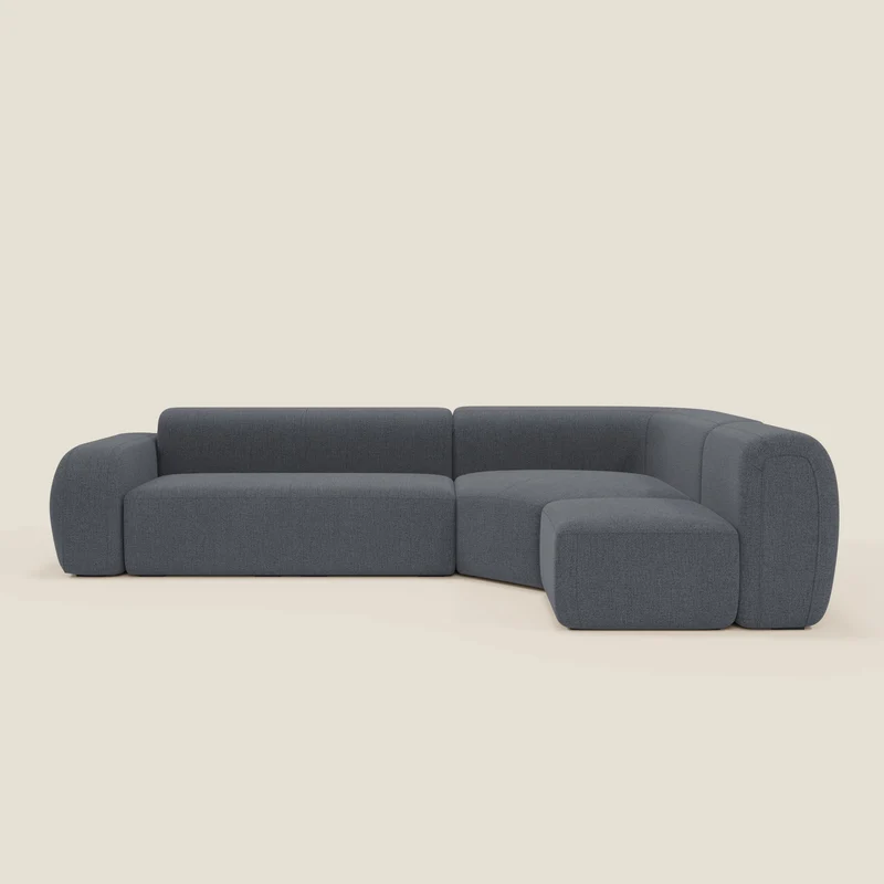 BonBon canapé d’angle composable et modulable - tissu anti-taches T23 bleu graphite
