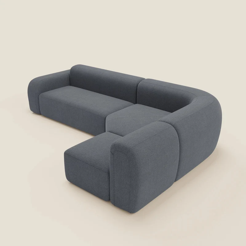 BonBon canapé d’angle composable et modulable - tissu anti-taches T23 bleu graphite
