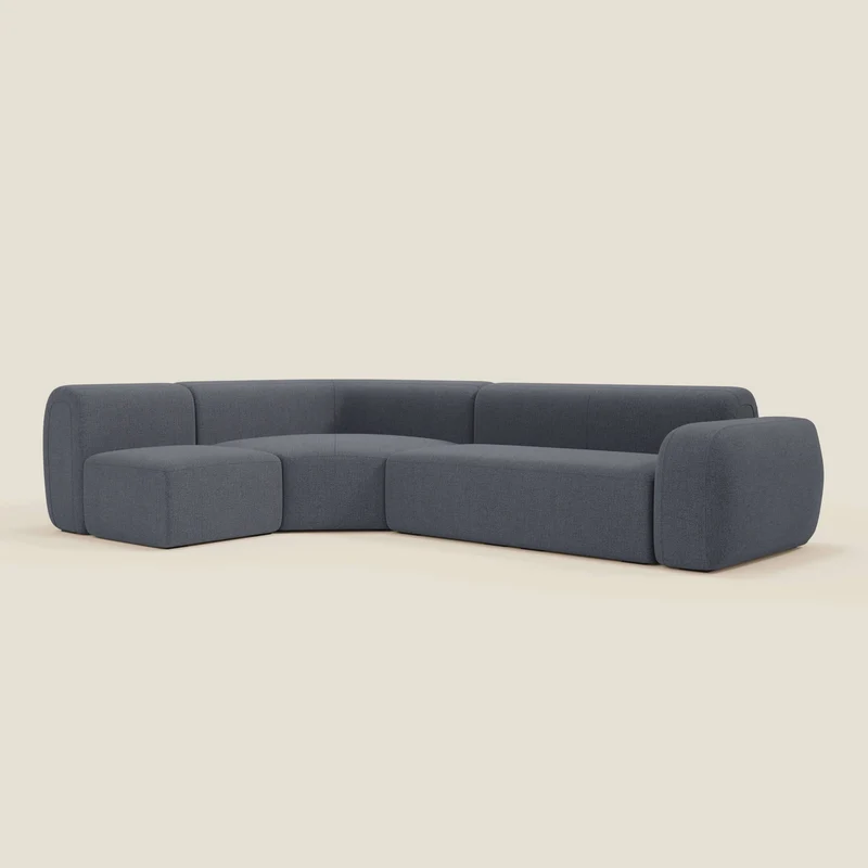 BonBon canapé d’angle composable et modulable - tissu anti-taches T23 bleu graphite