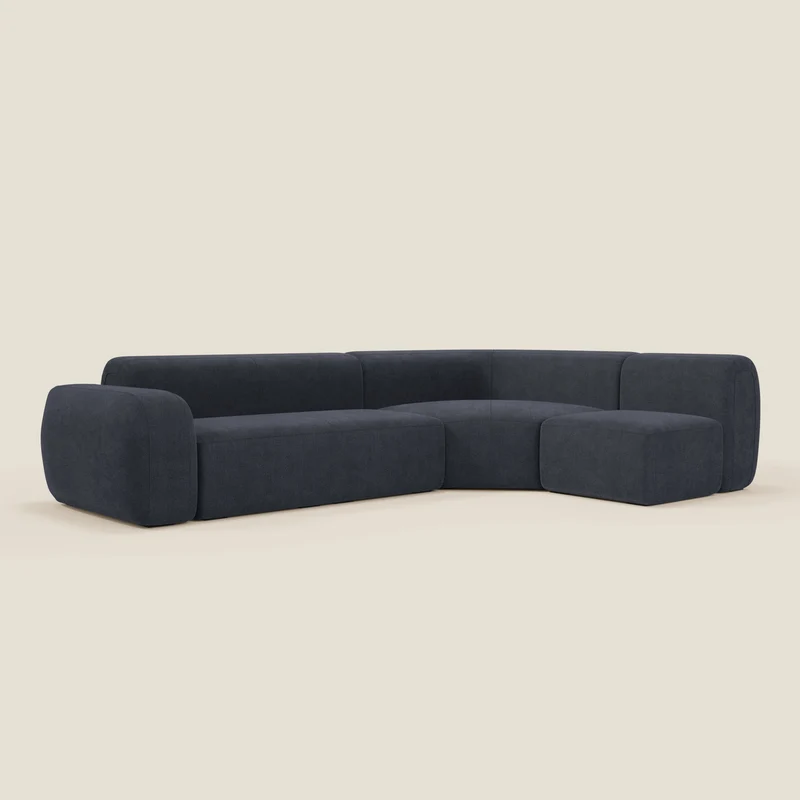 BonBon canapé d’angle composable et modulable - tissu anti-taches T23 bleu ardoise