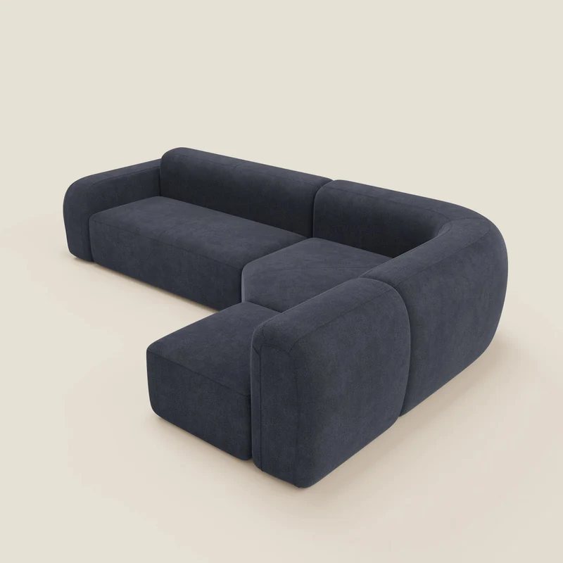 BonBon canapé d’angle composable et modulable - tissu anti-taches T23 bleu ardoise