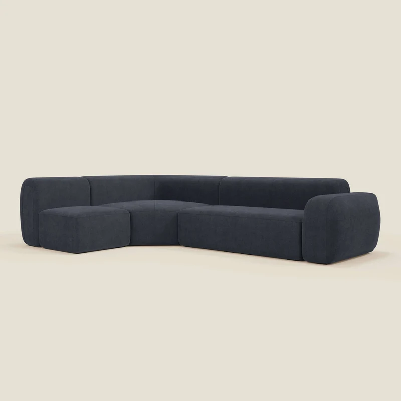 BonBon canapé d’angle composable et modulable - tissu anti-taches T23 bleu ardoise