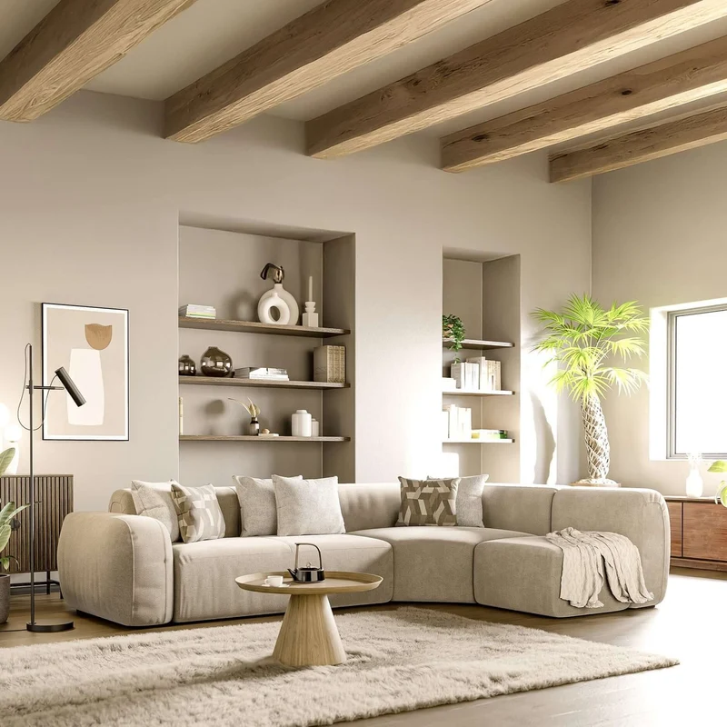 BonBon canapé d’angle composable et modulaire - tissu anti-taches T23 beige