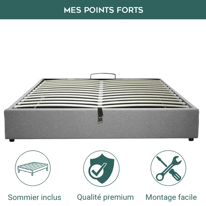Lit coffre électrique tissu, télécommande; sommier flexible - Collection Futura