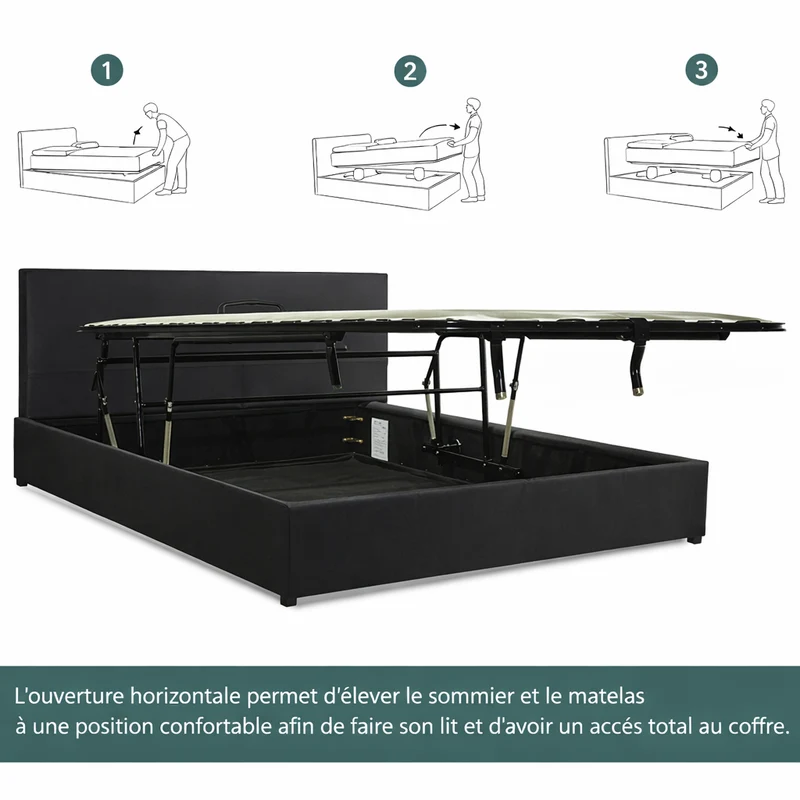 Lit coffre avec tête de lit ouverture latérale et frontale velours côtelé - Collection Parallèle design