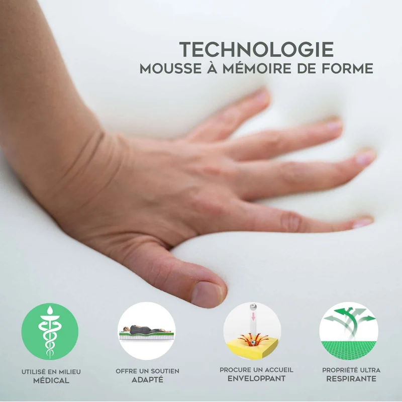 Oreiller mémoire de forme, soutien cervical, déhoussable - Collection Collector