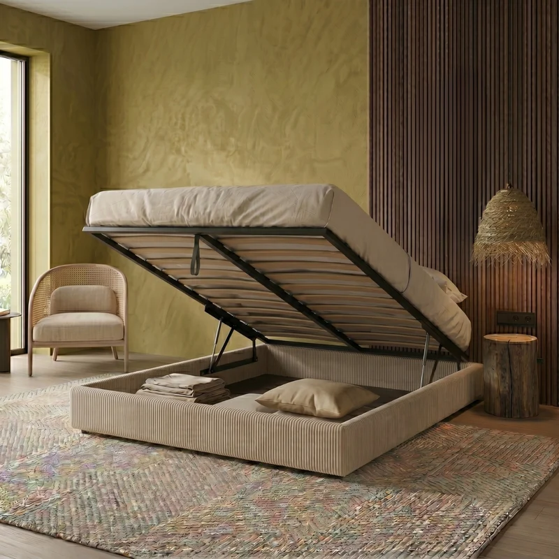 Lit coffre ouverture latérale et frontale velours côtelé - Collection Parallèle