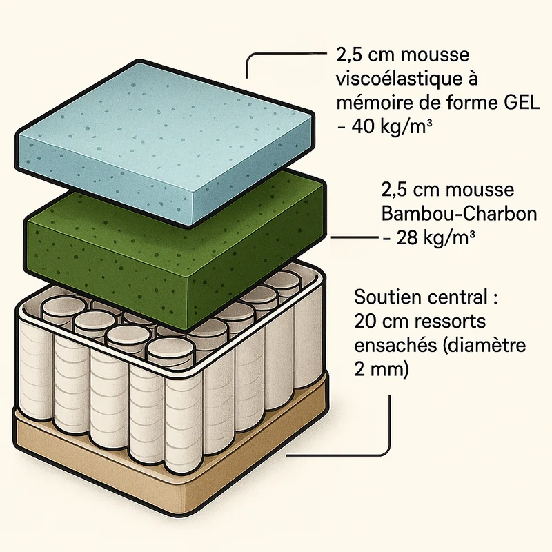 Matelas hybride multizone mémoire de forme et ressorts ensachés - Collection Respirant