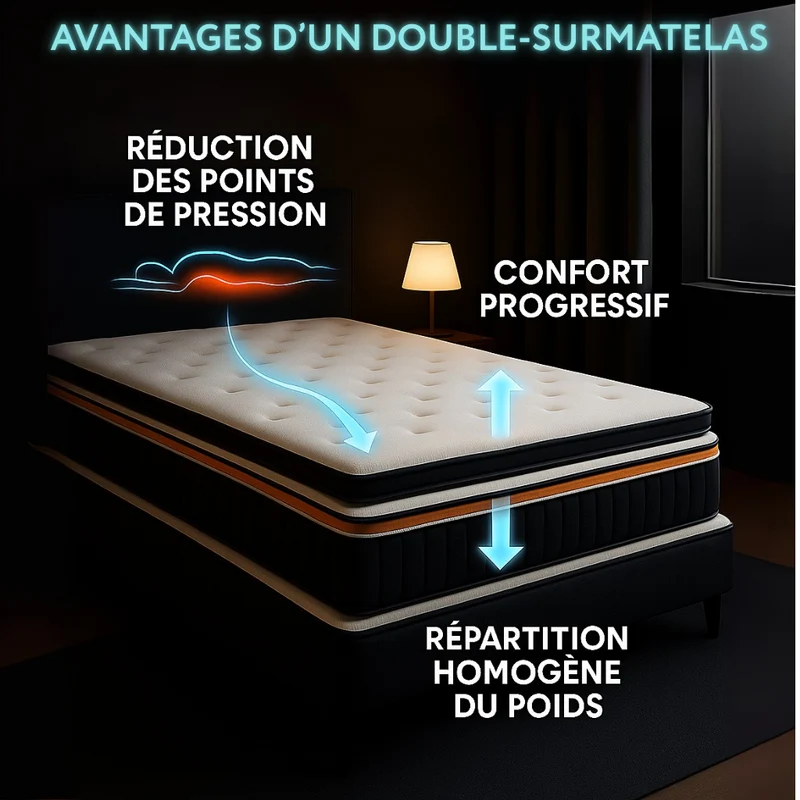 Matelas mémoire de forme avec deux surmatelas - Collection Épais