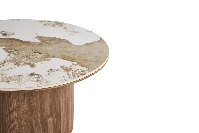 Table Basse Ronde AVORA en Pierre Frittée Brillante Beige - 80 cm