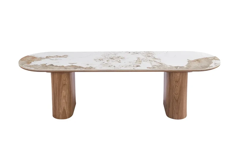Meuble TV AVORA avec Plateau en Pierre Brillante Beige - 160 x 45 cm