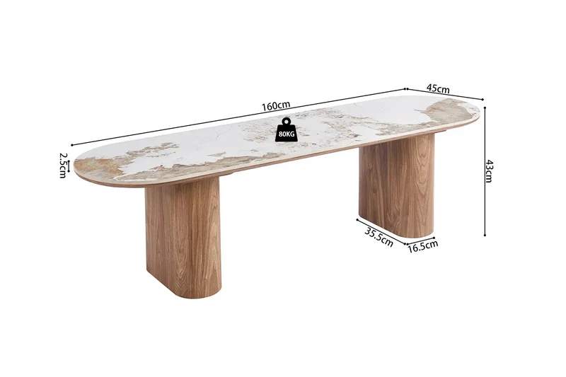 Meuble TV AVORA avec Plateau en Pierre Brillante Beige - 160 x 45 cm