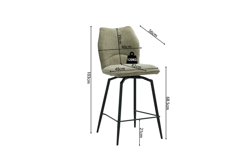 Chaises de Bar LYARA en Tissu - 48 x 56 cm