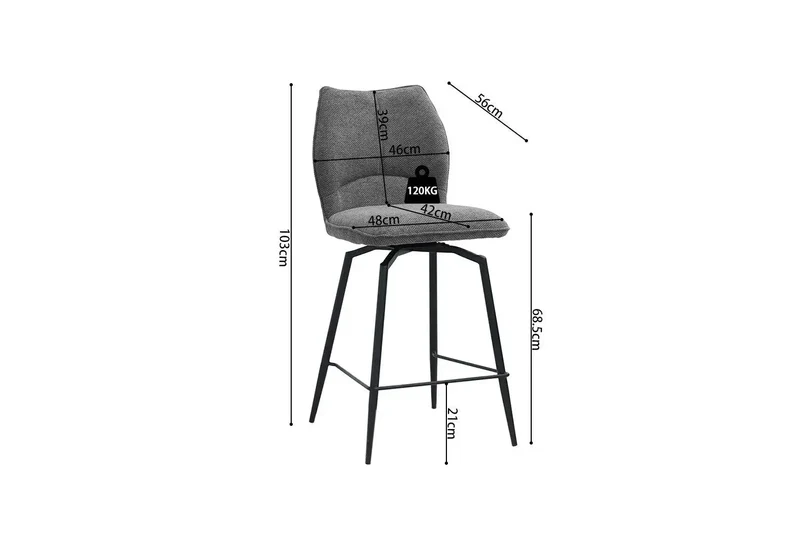 Chaises de Bar LYARA en Tissu - 48 x 56 cm