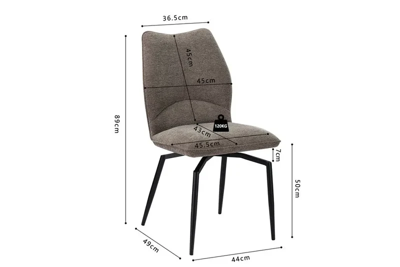 Chaises de Salle à Manger Pivotante LYARA en Tissu - 45,5 x 60 cm