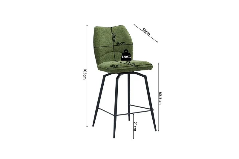 Chaises de Salle à Manger Pivotante LYARA en Tissu - 45,5 x 60 cm
