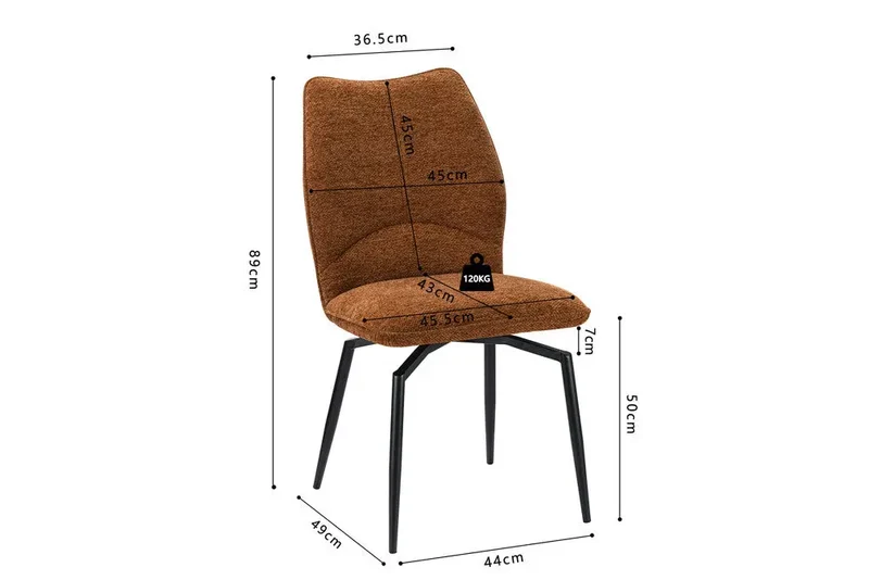 Chaises de Salle à Manger Pivotante LYARA en Tissu - 45,5 x 60 cm
