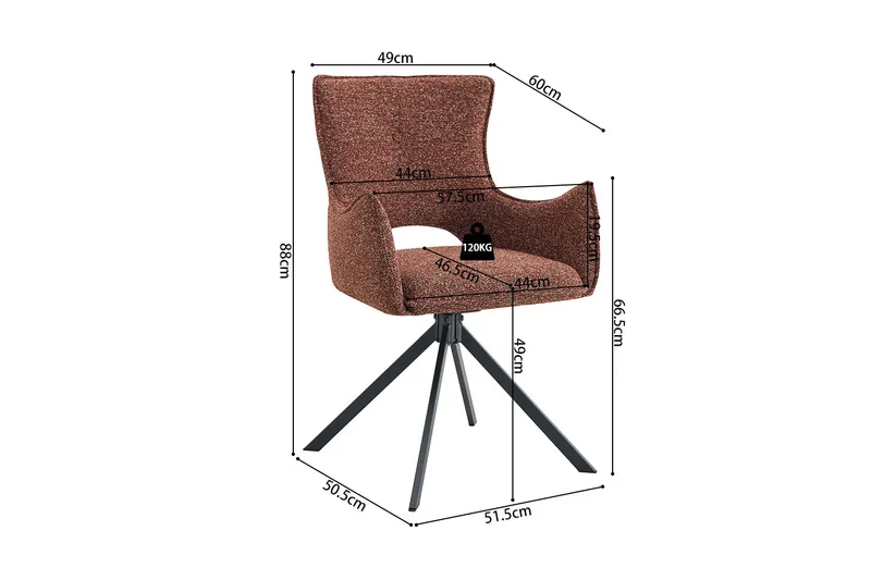 Chaises Pivotantes de Salle à Manger avec Accoudoirs BILY en Tissu - 57,5 x 60 cm